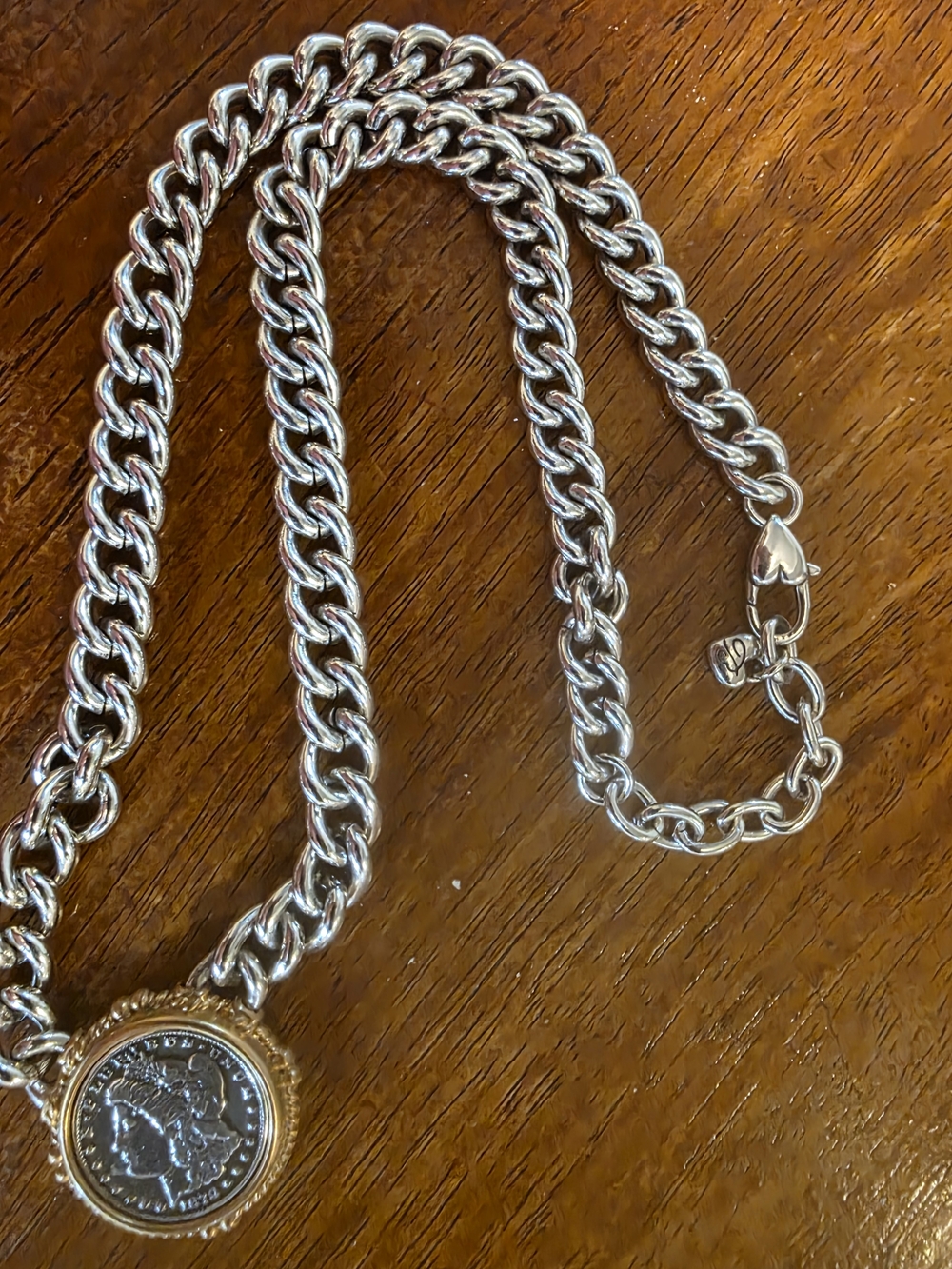 Brighton Silver & Gold  Chain Necklace with Coin Pendant (Reversible)